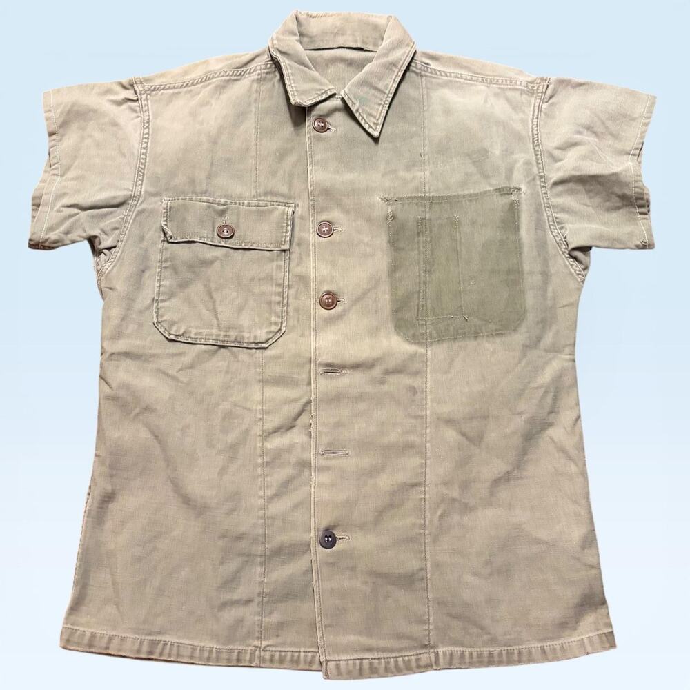 Vintage Military Twill Shirt L Short Sleeve Button Workwear
